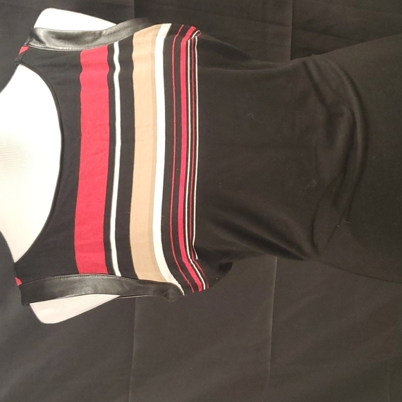 WHBM Leather Accent Stripe Midi Dress SZ 6 - Picture 3 of 12